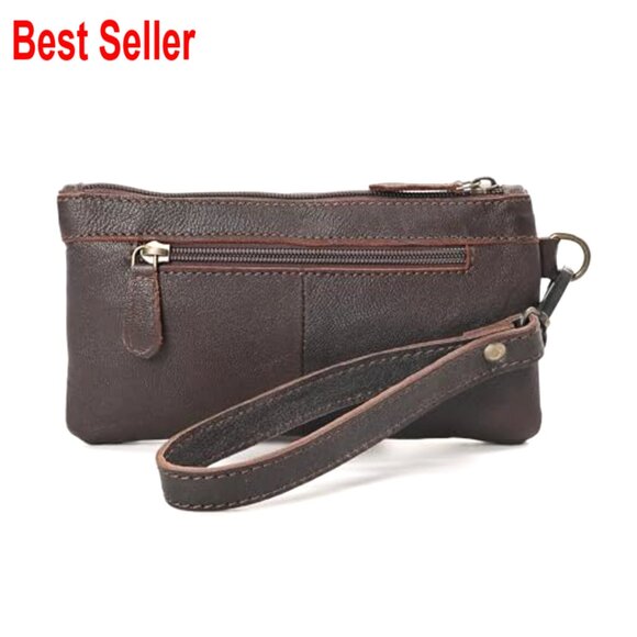 Hand Tooled Natural Cowhide Leather Clutch Bag with Zipper Pocket